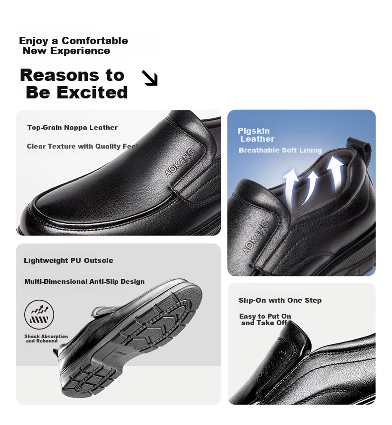 Aokang Men's Slip-On Business Casual Leather Shoes Soft Sole Cowhide Black Size 38 2