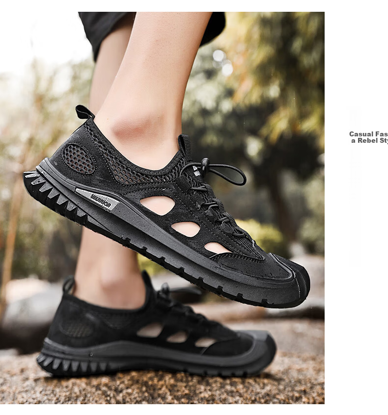 Warrior Men's Beach Sandals Hollow Toe Beach Shoes 1018 Black Size 39 10