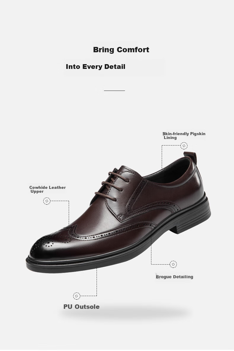 Aokang Men's Shoes, British Business Formal Leather Shoes, Men's Cowhide Comfortable Brogue Carved Wedding Banquet Shoes, Black, Size 41 2