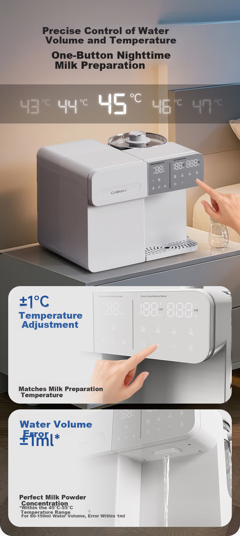 Canbo Baby Bottle Sterilizer Cabinet Glass Thermostatic Kettle Sterilizer Milk Warmer 2-in-1 Feeding Station 5