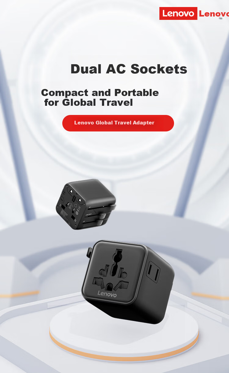 Lenovo PD35W Fast Charging Universal Travel Adapter Multi-Functional Socket for Global Use Compatible with Hong Kong, Macau, Japan, Korea, Europe, UK, US, and Australia Standards 2