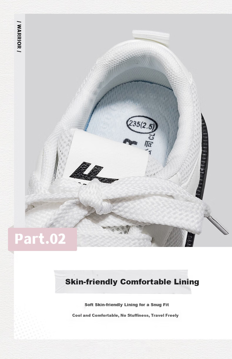 Warrior Official Women's Spring 2026 Casual Mesh Sneakers White Size 40 7
