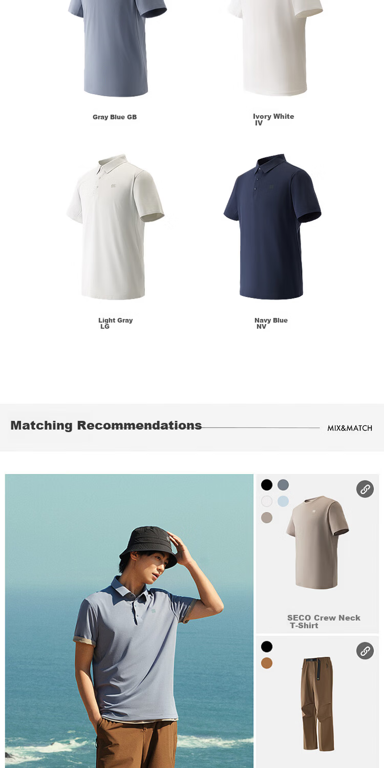 KOLON SPORT Outdoor Moisture-Wicking Quick-Dry T-Shirt Men's Antibacterial Sun Protection UPF50+ SECO POLO 7