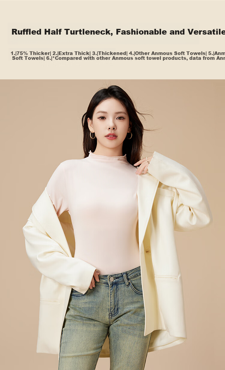 Ordifen Women's Turtleneck Base Shirt Autumn Winter Long Sleeve Ruffled Slim Fit Black M 3