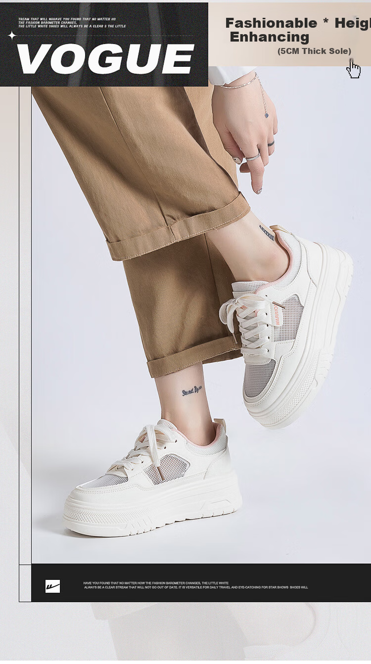Warrior Official Women's Sneakers 2026 Summer Thick Sole Height Increasing Breathable Mesh White Shoes White Size 37 4