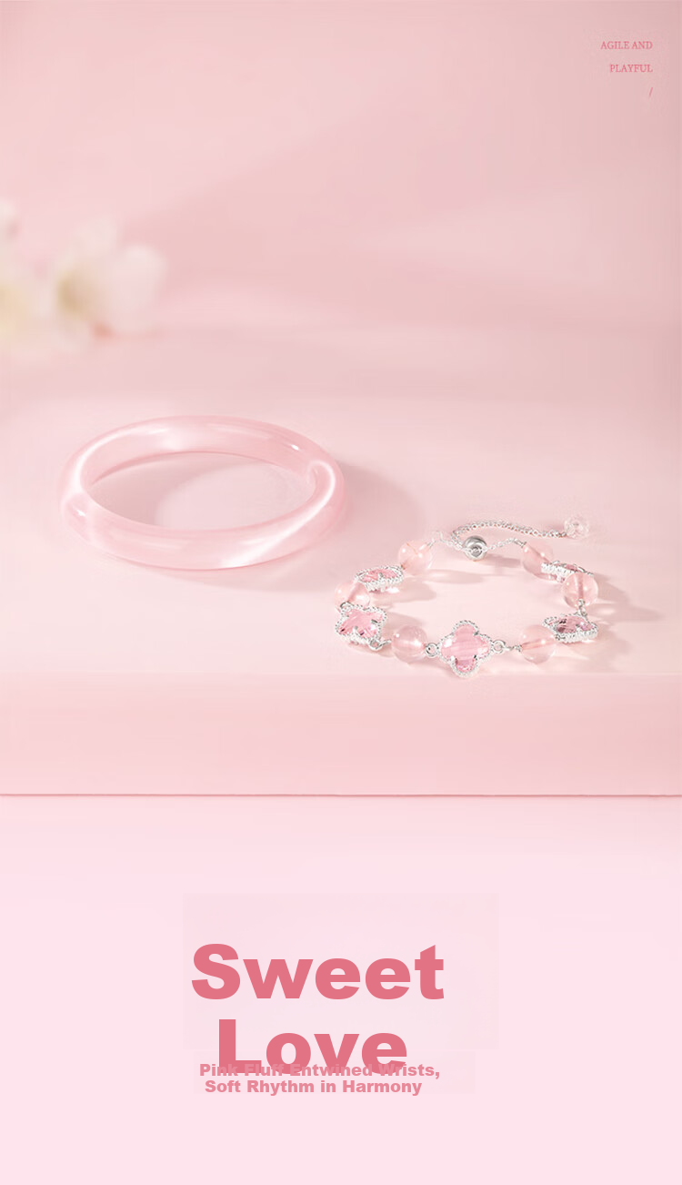 Jinliufu Lucky Four-Leaf Clover Crystal Bracelet Women's Bangle Chinese National Trend Cat's Eye Glass Set Birthday Gift for Girlfriend 7