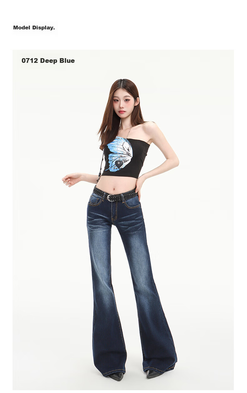 Pierre Cardin Women's Summer Denim Jeans American Style Low Waist Flared Loose Casual Long Pants Dark Blue L 22