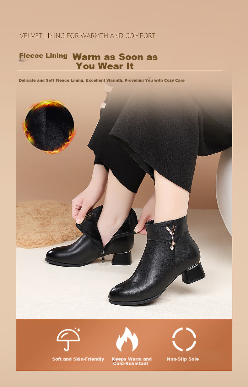 Red Dragonfly Short Boots Fashion Shoes Fleece Lined Warm Mom Shoes Commuter Versatile Chunky Heel Height Increasing WLC445181C Black Size 35 5
