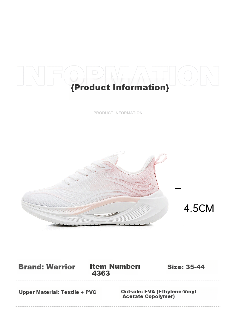 Warrior Official Women's Casual Sports Shoes Winter New Warm Comfortable Soft Sole White Pink Size 40 4