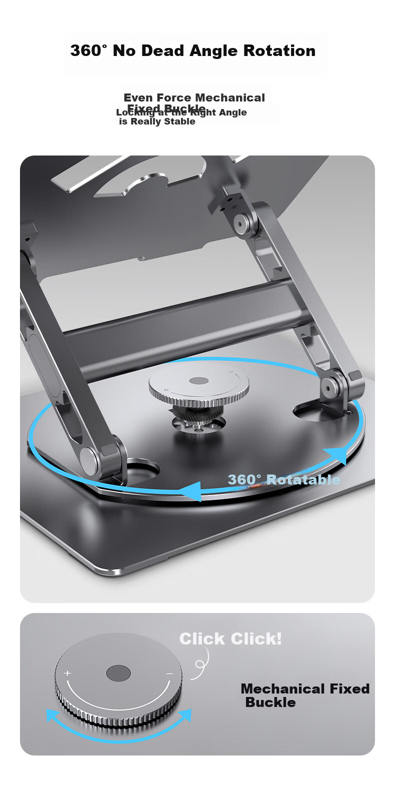VOKAMO Solid Aluminum Alloy Bar Laptop Stand for Huawei Mate and Apple MacBook Pro/Air, 360-Degree Rotatable Adjustable Height Office Desktop Holder 4