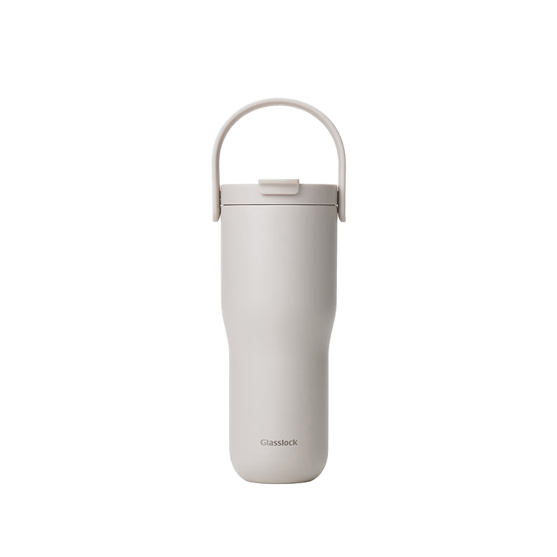 GLASSLOCK Large Capacity Insulated Tumbler with Detachable Handle and Straw, Minimalist Travel Thermos Cup 650ml