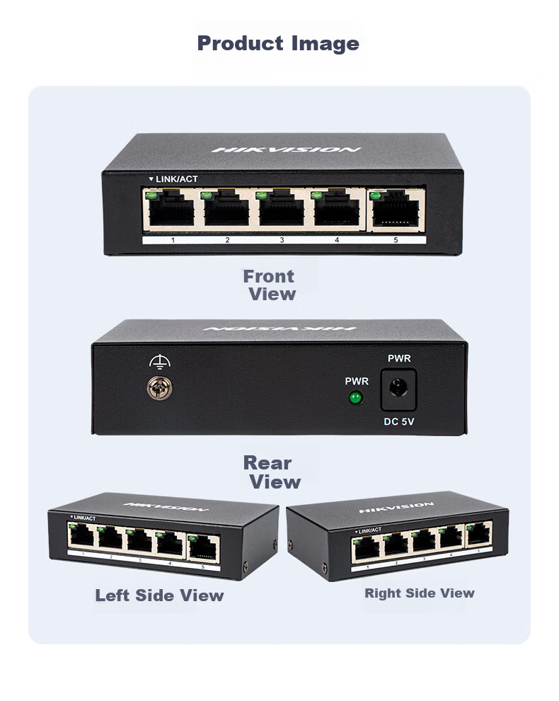 HIKVISION Switch, 8-Port Gigabit Unmanaged Surveillance Network Splitter, Cable Extender, Metal Shell for Heat Dissipation, DSW-08 5