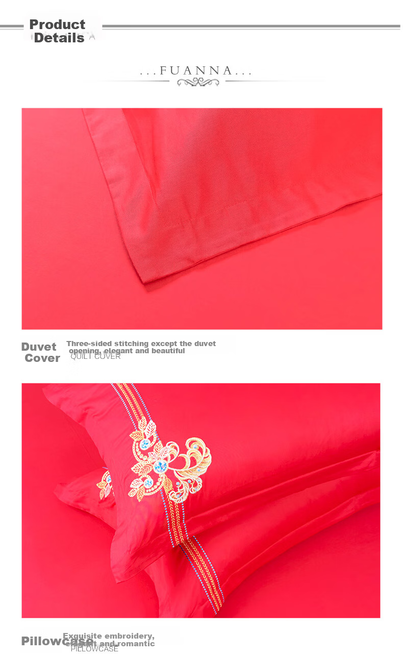 Fuanna Traditional Chinese Wedding Four-Piece Set National Style Embroidered Marriage Bedding for 1.8m Bed 13