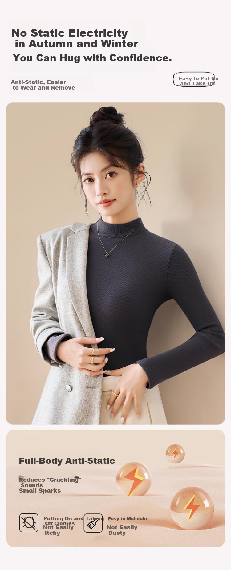Caiyue Fleece-Lined Thickened Base Shirt Women's Lamb Wool Half Turtleneck Thermal Top Winter Cold-Resistant Mid-Neck Windproof Underwear 8