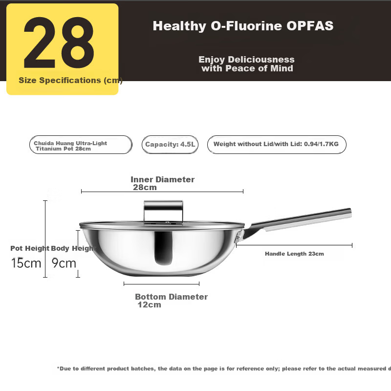 COOKER KING Fluorine-Free Coating Non-Stick Wok Multi-Functional Ultra-Light Titanium Pan 28CM for Gas and Induction Cookers