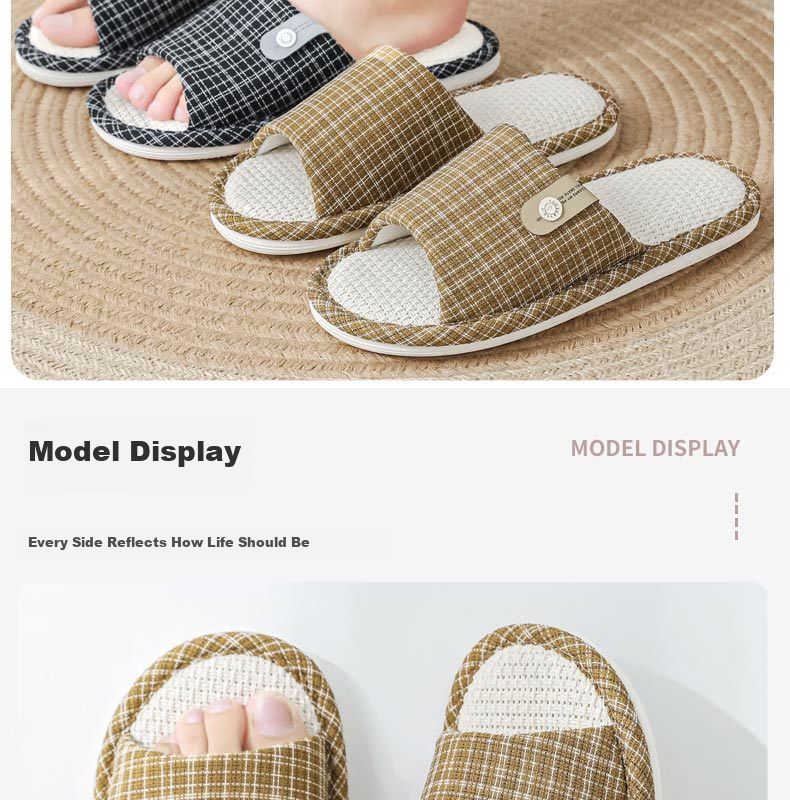 Huamei Jianbu Linen Slippers Non-Slip Couple Home Indoor Soft Sole Cotton Linen Floor Slippers HM6130 Brown Size 40-41 13