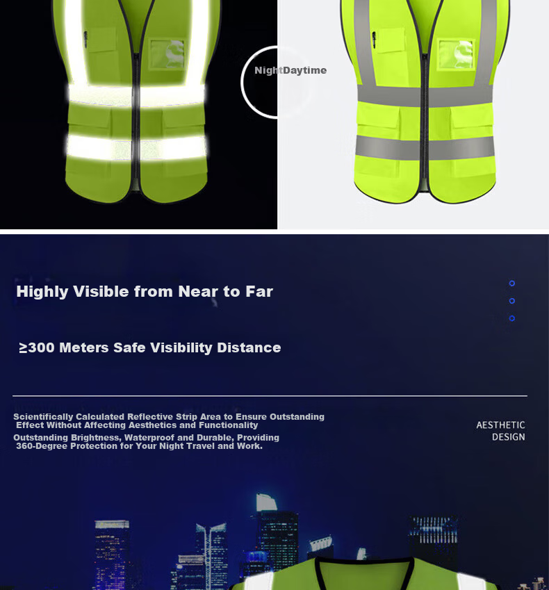 BAIGE Reflective Vest Durable Thickened Traffic Construction Sanitation Vest Fluorescent Multi-pocket Zipper Orange CW365757 4