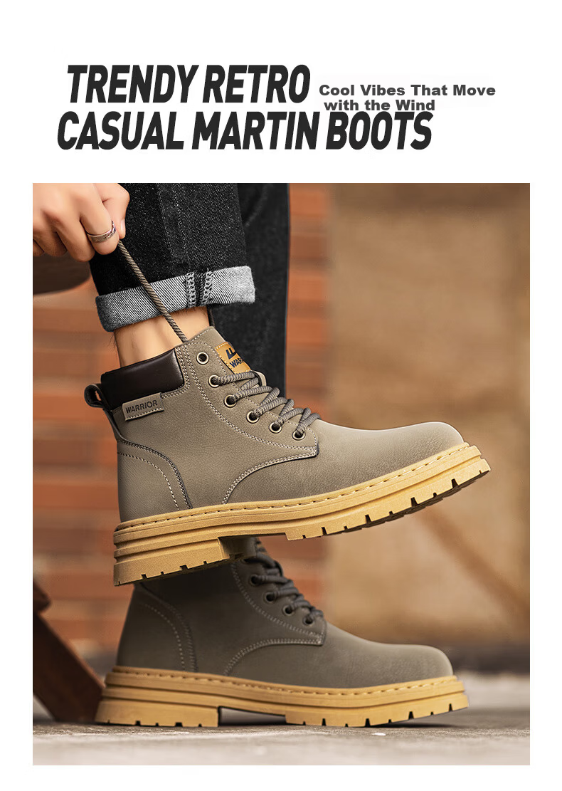 Warrior Men's Martin Boots 2025 Autumn Winter New British Style High-top Work Boots Brown 43 2022 18