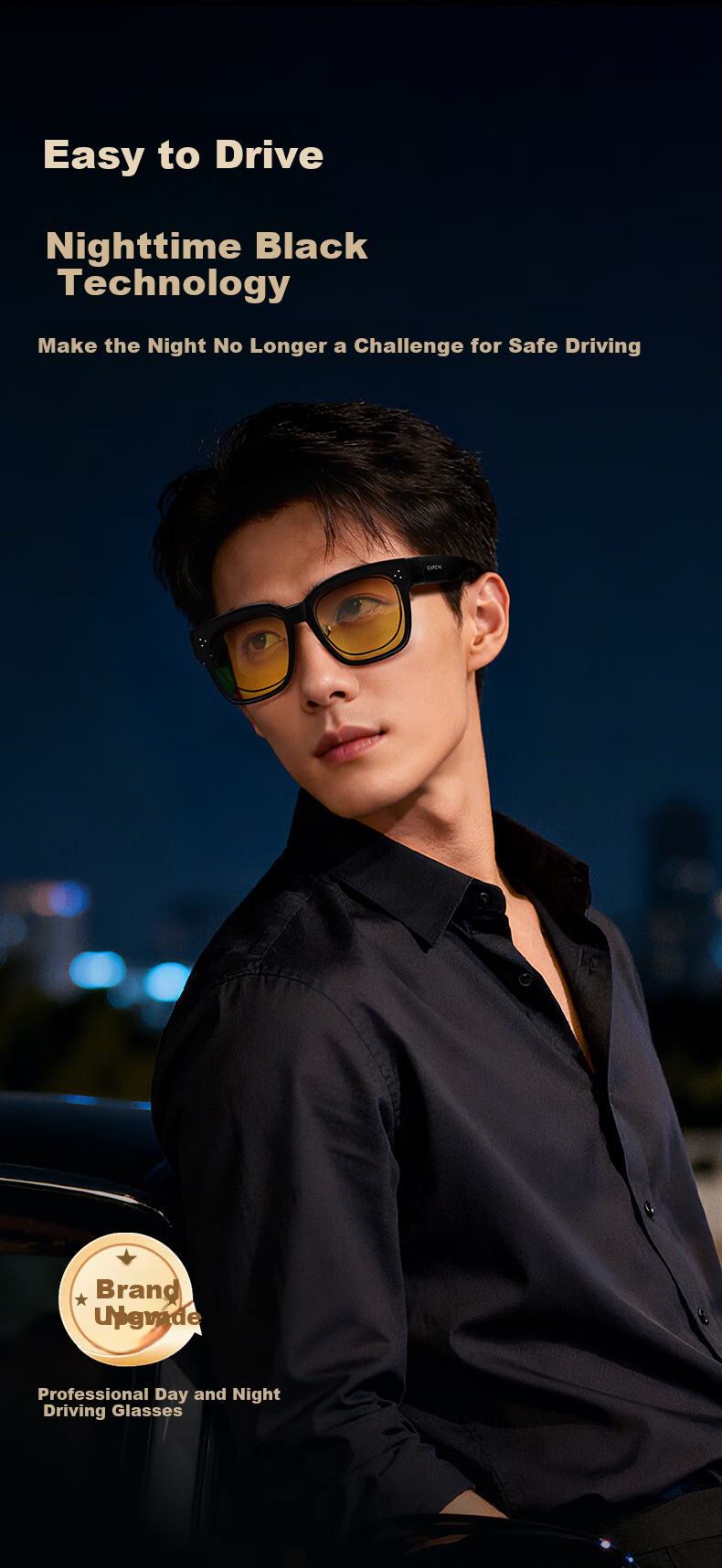 CAPONI Night Vision Driving Sunglasses Clip-On Unisex Photochromic Polarized Sunglasses Clip for Day and Night Use with Prescription Glasses 2