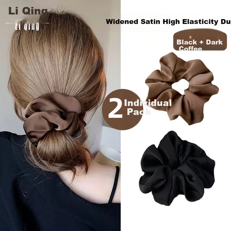 LiQing Autumn Winter French Satin Large Scrunchie Hair Tie [2 Pieces] High Ponytail Bun Hair Elastic Hair Band Hair Accessory