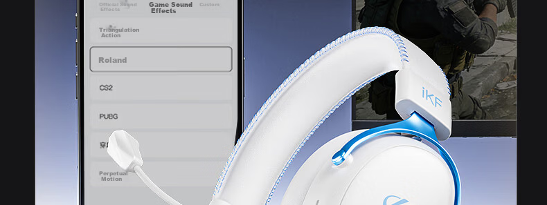 IKF V11 Pro 2.0 Four-Mode Wireless Gaming Headset Over-Ear Bluetooth 2.4G FPS 7.1 Surround Sound Delta Driver White Blue 37