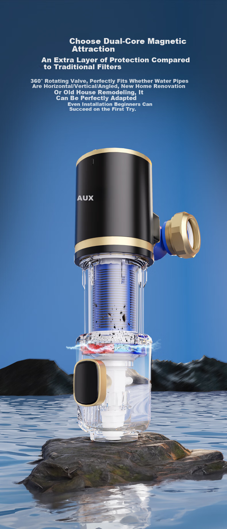 AUX Pre-Filter Universal Installation 10T Backwash Explosion-Proof Lead-Resistant Cold-Resistant Q1pro 3