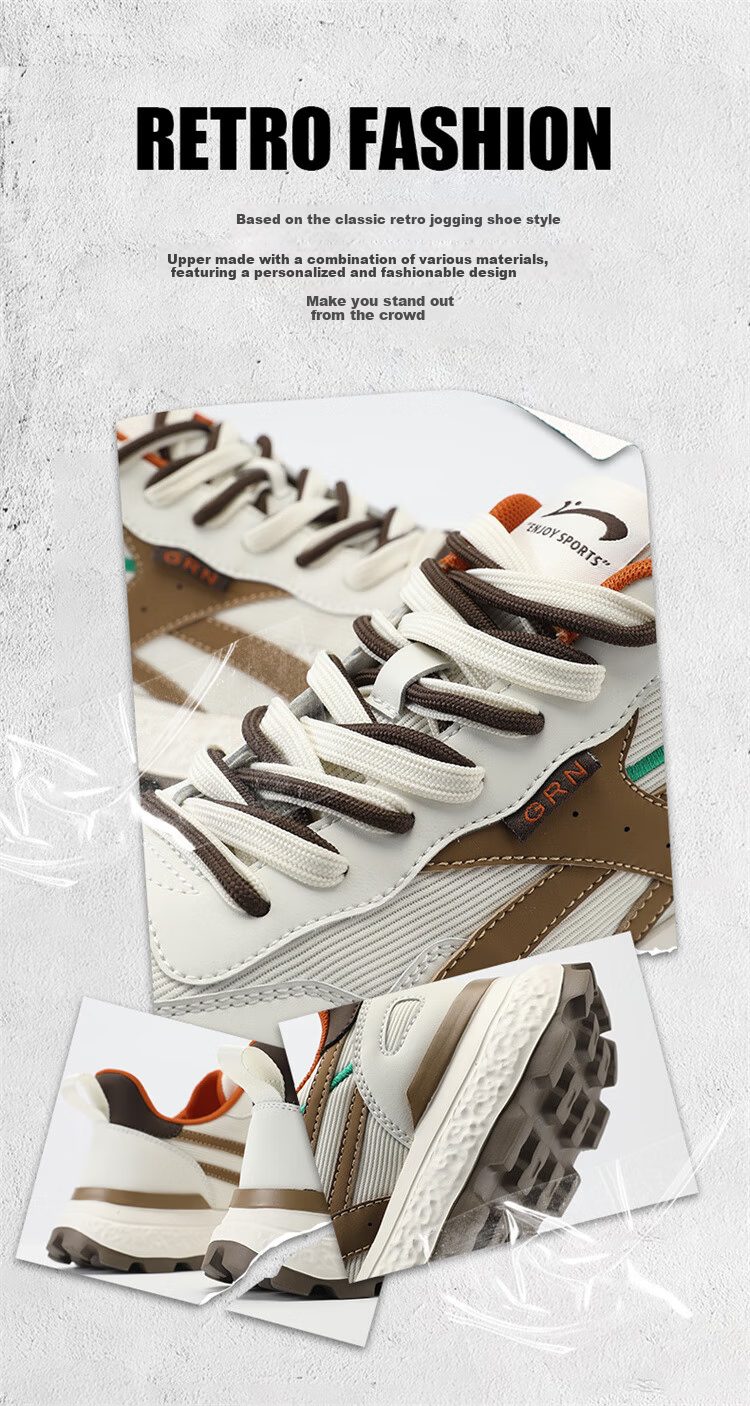 Guirenniao Men's Retro Running Shoes Casual Sneakers 2025 Thick Sole Cushioning Mesh Sports Dad Shoes Beige/Tea Brown Size 40 2