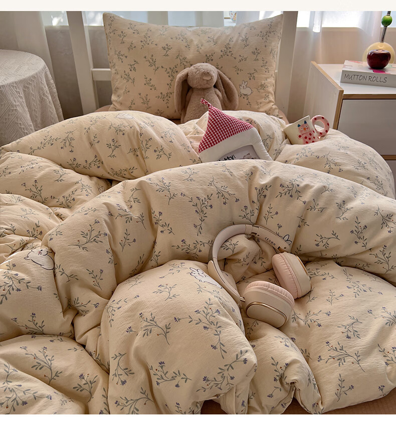Hongdou Class A Double-layer Gauze Three-piece Set 0.9/1.2m Bed Single Quilt Cover Student Dormitory Quilt Cover 150*200cm Morita 5