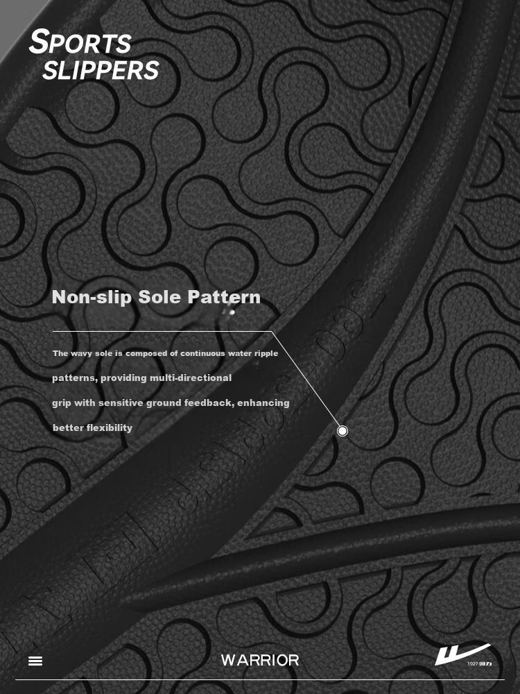Warrior Men's Sports Slippers Spring New Indoor Quick-Dry Non-Slip Odor-Resistant Waterproof Slide Sandals 3C10 Black 4