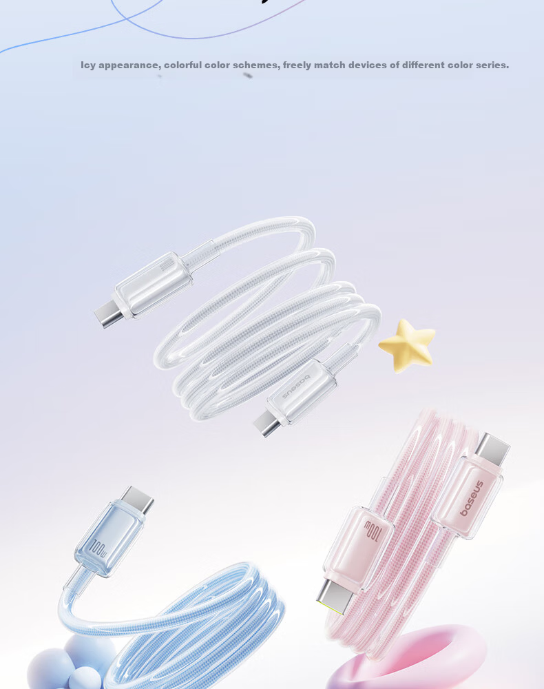 Baseus Magnetic Dual-Head Type-C PD 100W Fast Charging Cable for Huawei Honor Xiaomi Apple iPad Laptop Phone 1m Pink 9