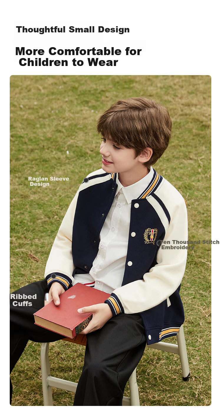 YEEHOO Boys' Jacket, Children's Baseball Uniform, Big Kids' Sweatshirt, Preppy Style Cool Sportswear Autumn Wear, Blue, Size 140 4