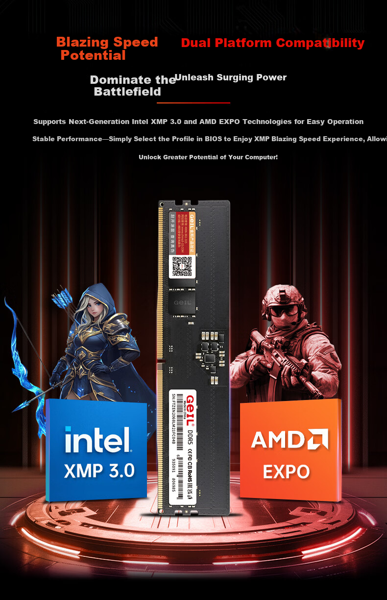 GEIL Jinbang 32GB DDR5-4800 Desktop RAM Millennium Series Low Voltage Brand Computer Expansion Memory Module 8
