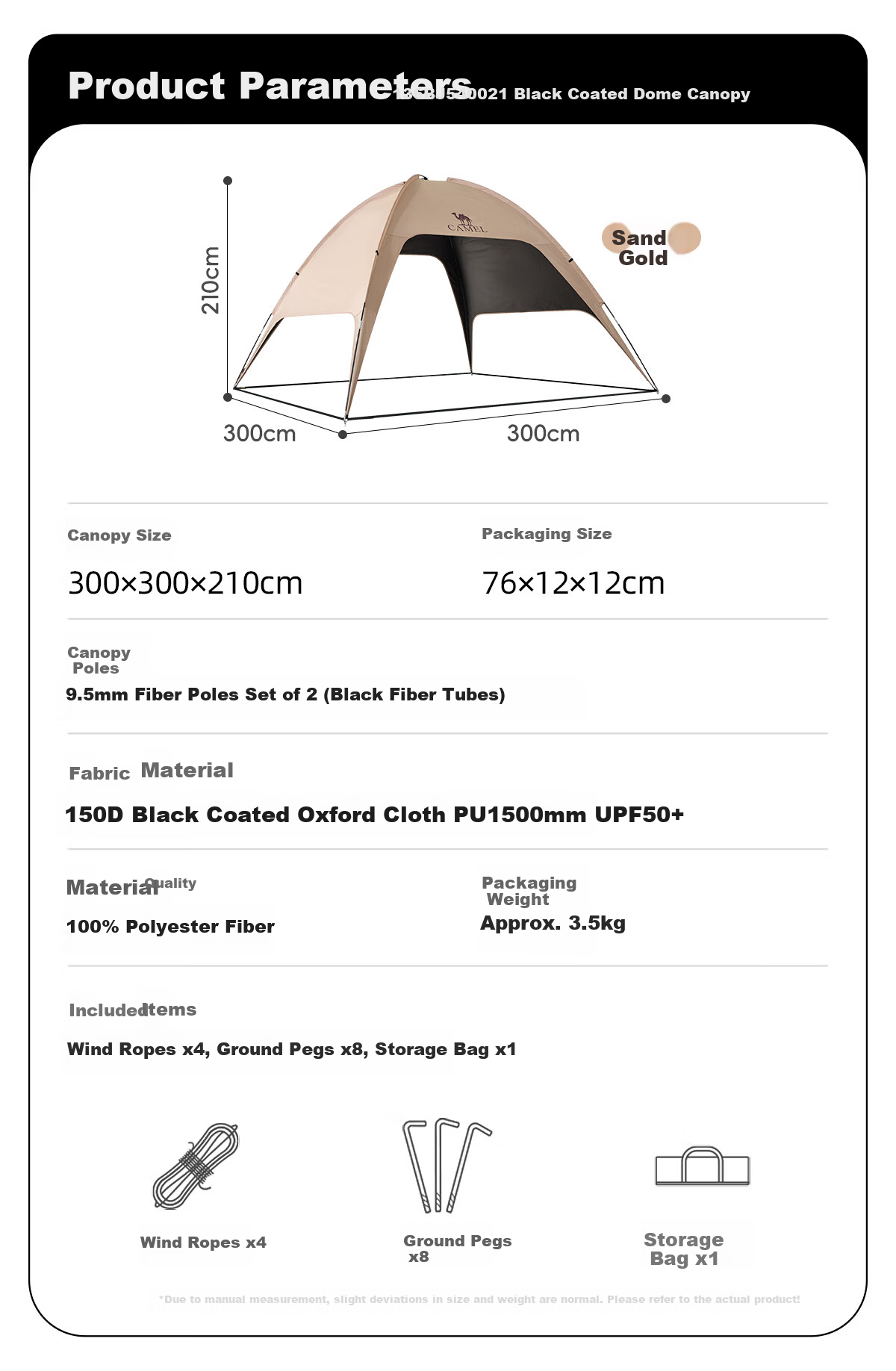 CAMEL Dome Canopy Tent Outdoor Camping Integrated Sunshade Black Coated Easy Quick-Open Umbrella Fabric 2025 New Model 4002 30