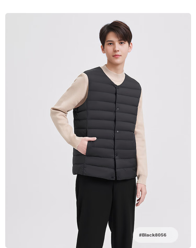 BOSIDENG Men's Spring and Autumn 90% Down Lightweight Round Neck Slim Short Vest Casual Jacket Gift 15