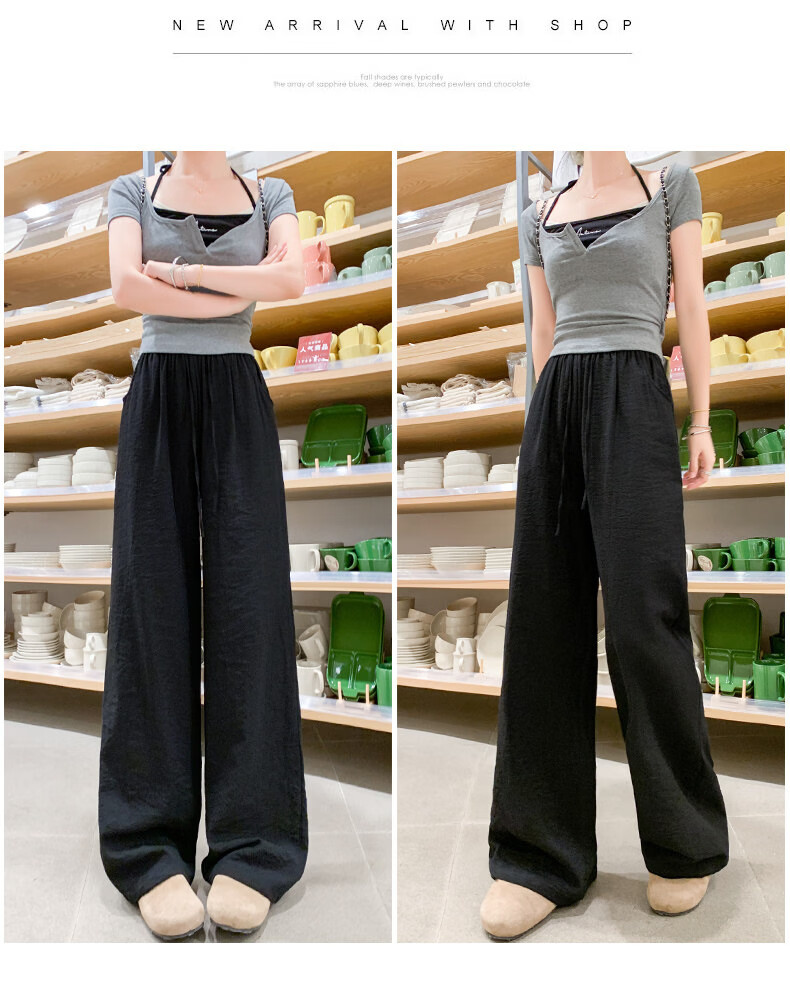Langsha Cotton Linen Wide-Leg Pants for Women Summer 2026 New High-Waist Loose Slim Korean Style Draped Straight Casual Trousers 17
