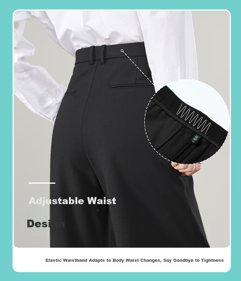 ESE-Y Wide-Leg Suit Pants for Women, New Spring 2025 High-Waist Draping Slimming Trousers, Black-Extended Length, Size 27 10