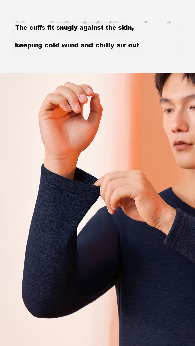 YOUKESHU Men's Thermal Underwear Set, Thickened Double-Layer Cashmere Silk Seamless Breathable Autumn Shirt and Pants 12