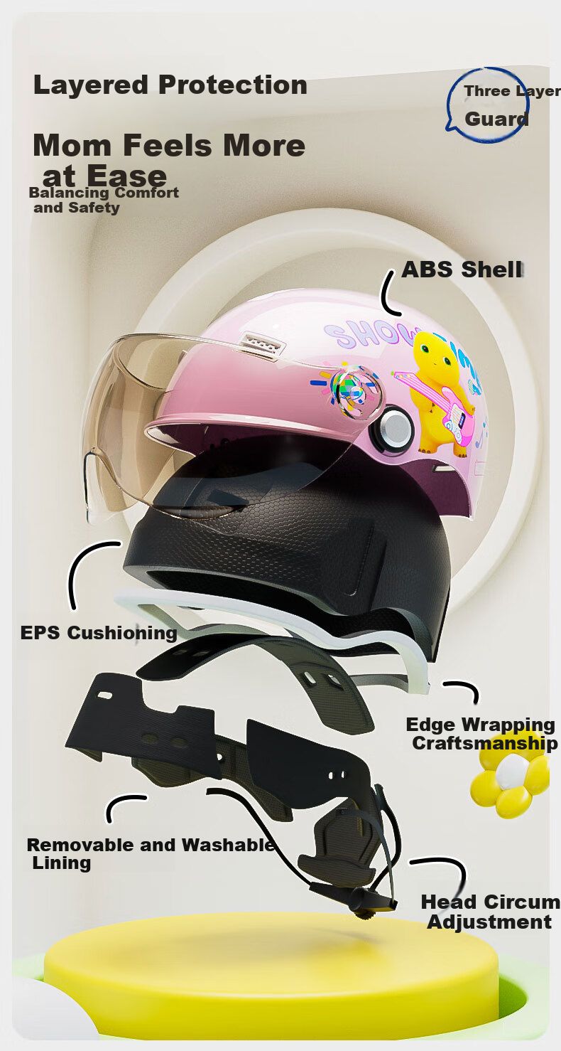 YEMA YEMA [Nailong Collaboration] 3C Certified 266S Children's Helmet Summer Sun Protection Half Helmet for Boys and Girls Ages 3-12 Four Seasons Electric Motorcycle Safety Helmet Blue + Coffee Short 7
