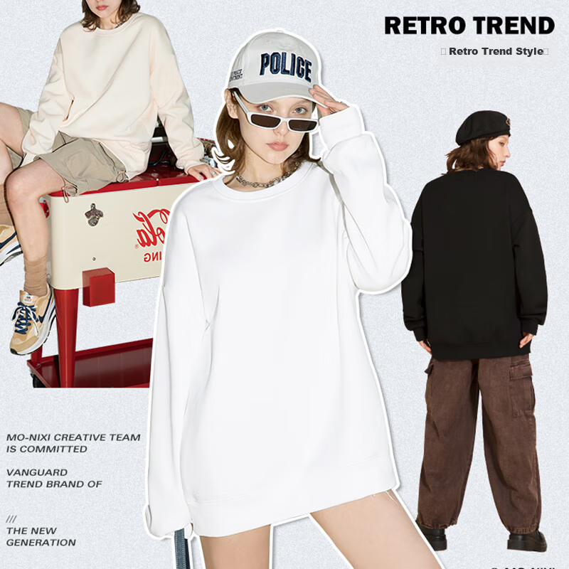 Jeanswest Women's Crew Neck Sweatshirt 2025 New Autumn Winter Fleece Lined Petite Oversized Loose Pullover Without Hood
