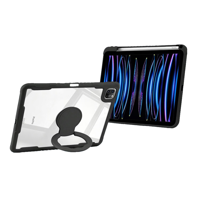 Coolerfun Rotating Pivot Case for iPad Pro 12.9 Inch 2022/21/20/18 Models Transparent Shockproof Anti-Bend Tablet Cover with Pencil Slot for Apple