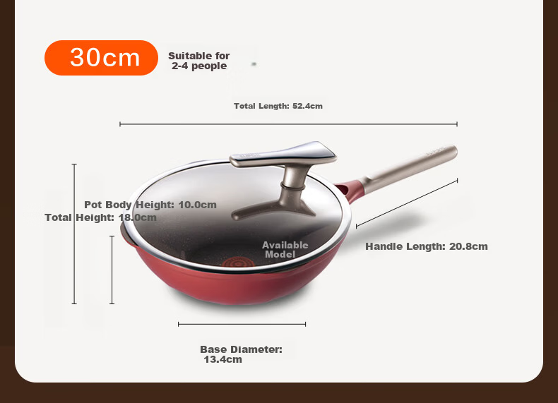 SUPOR Titanium Non-Stick Wok, National Standard Grade 1, 8x Wear-Resistant, Compatible with Induction and Gas Stoves, 30cm 16