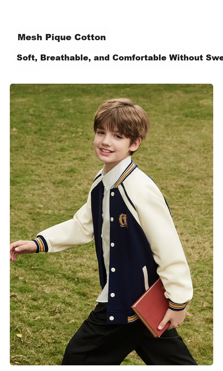 YEEHOO Boys' Jacket, Children's Baseball Uniform, Big Kids' Sweatshirt, Preppy Style Cool Sportswear Autumn Wear, Blue, Size 140 3