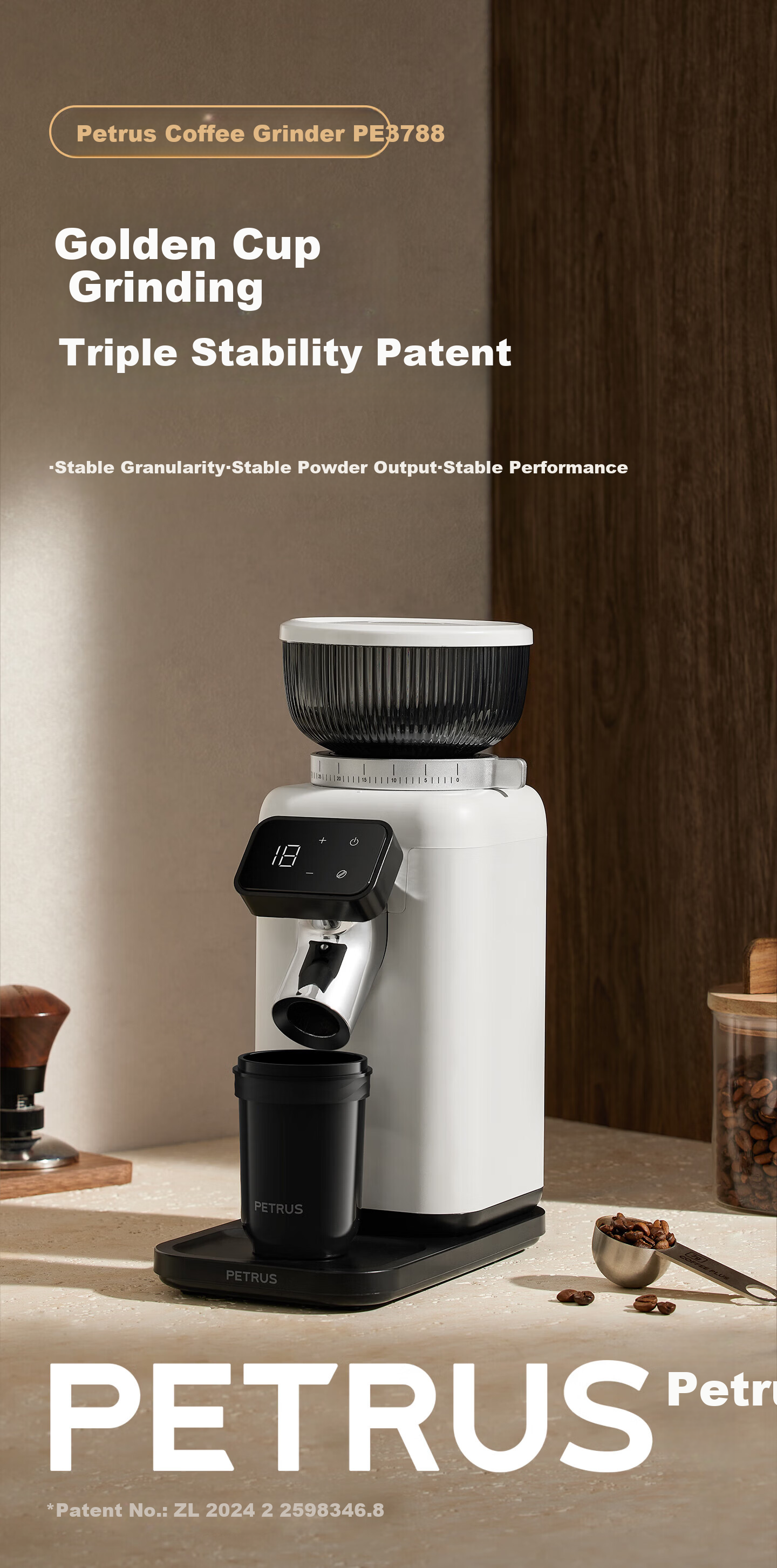 Petrus PE3788E New Home Electric Coffee Grinder, Fresh Grind Italian and American Style, Compact Espresso Grinder with 40-Level Anti-Fly Powder Adjustment 2