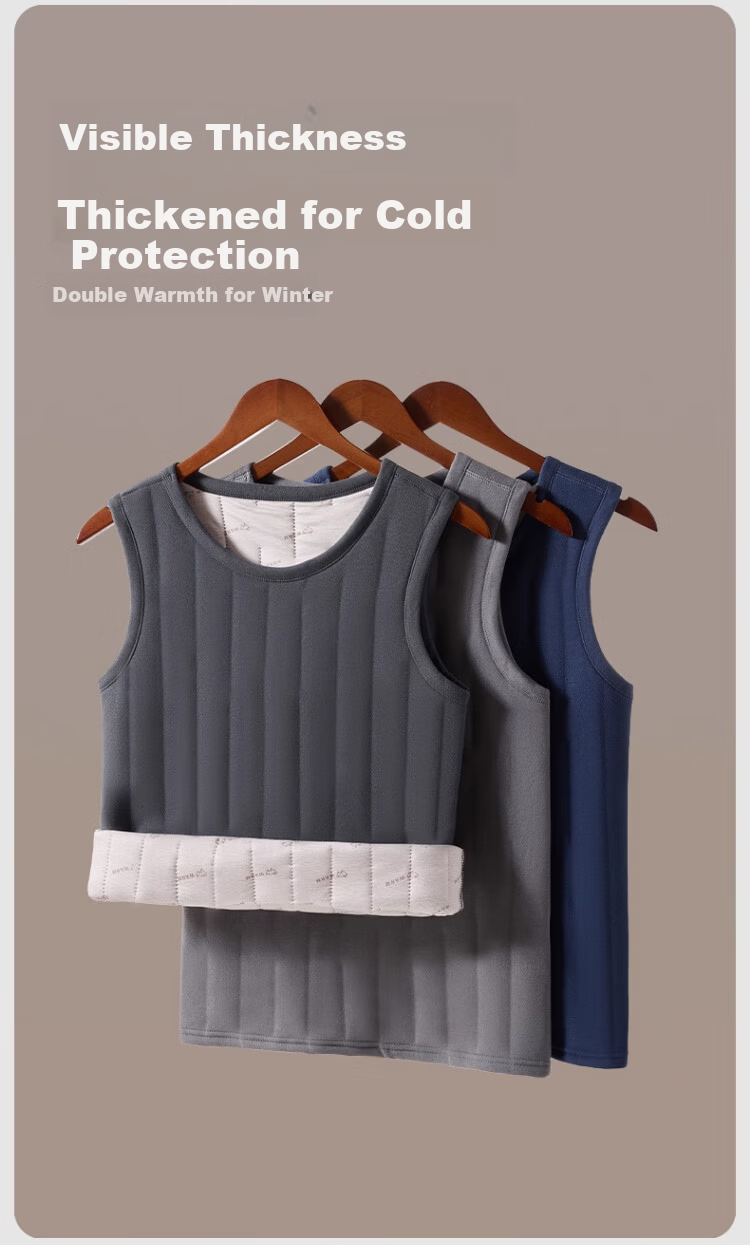 Caiyue Men's Wool-Filled Thermal Vest Thickened Cold-Resistant Heated Sleeveless Base Layer Waistcoat Autumn Winter 9
