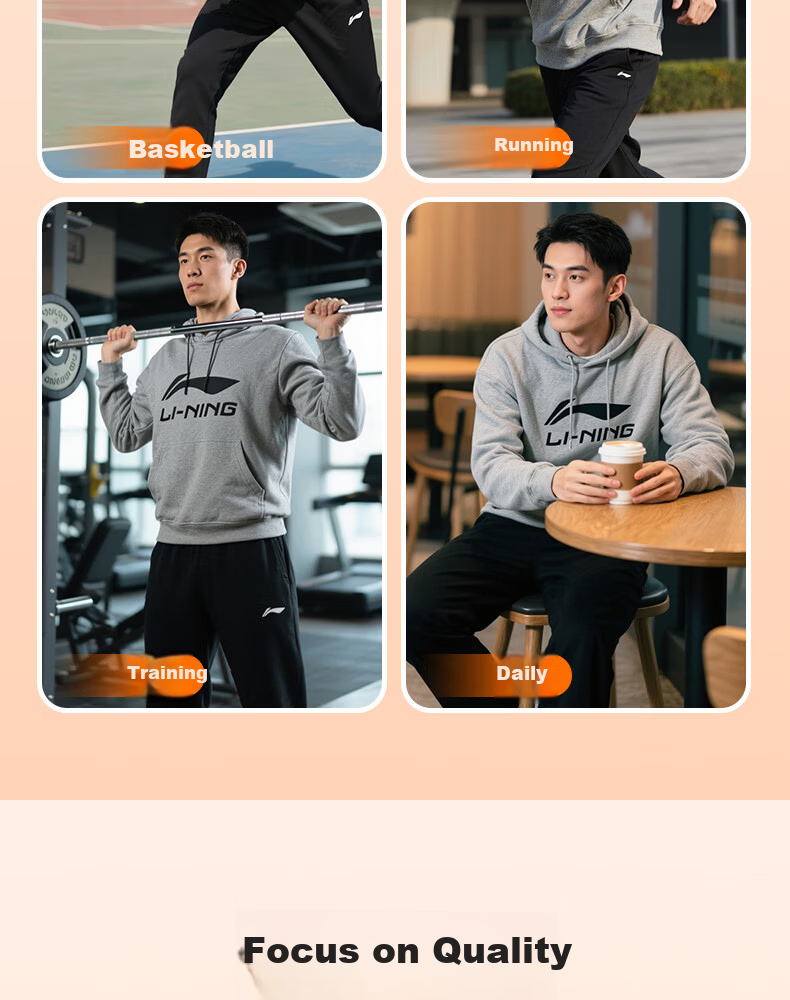 LI-NING Men's Autumn Winter New Black Casual Fleece-lined Straight-leg Sports Yoga Pants 11