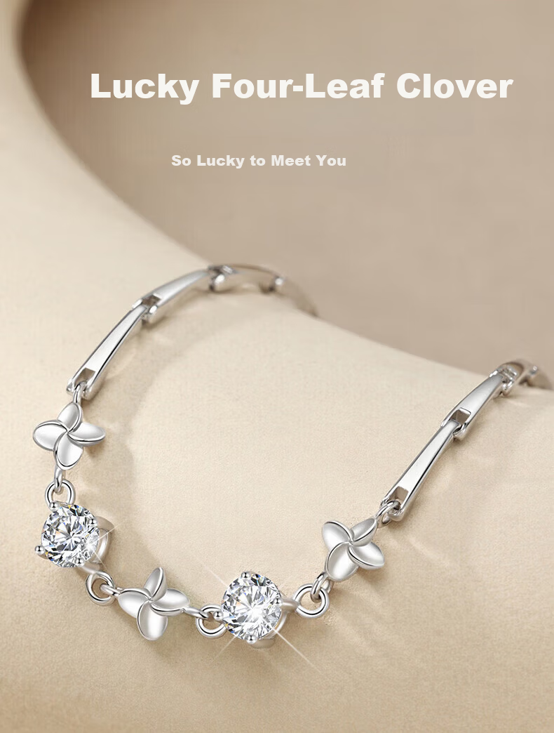 Sino Gem Silver Lucky Four-Leaf Clover Bracelet for Women Luxury High-End Wristband 520 Birthday Gift for Girlfriend and Best Friend 1