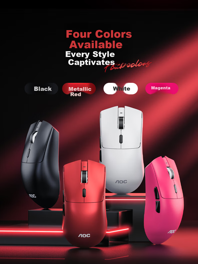 AOC GM230 Wireless Bluetooth Tri-Mode Mouse Lightweight Gaming Esports Office Rechargeable Mouse with Macro Programming Support Laptop Mouse Black 2
