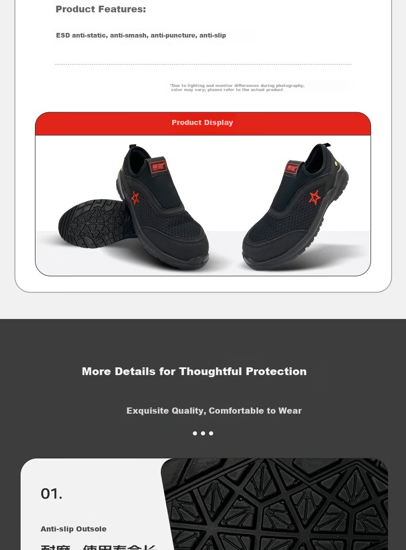 Huixiang JD Industrial Private Label Labor Protection Shoes Lightweight Breathable Multifunctional Safety Shoes ESD Anti-Static Anti-Smash Anti-Puncture 130301 Size 45 EU CE Certified 15