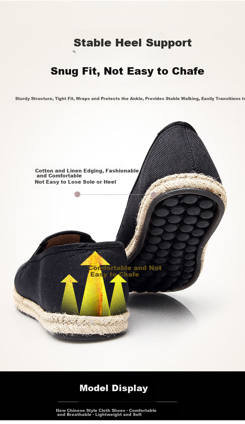 BUS HEYUAN Fisherman Shoes Canvas Shoes Men's Casual Linen Slip-On Old Beijing Cloth Shoes 93X-1027 Black 43 7