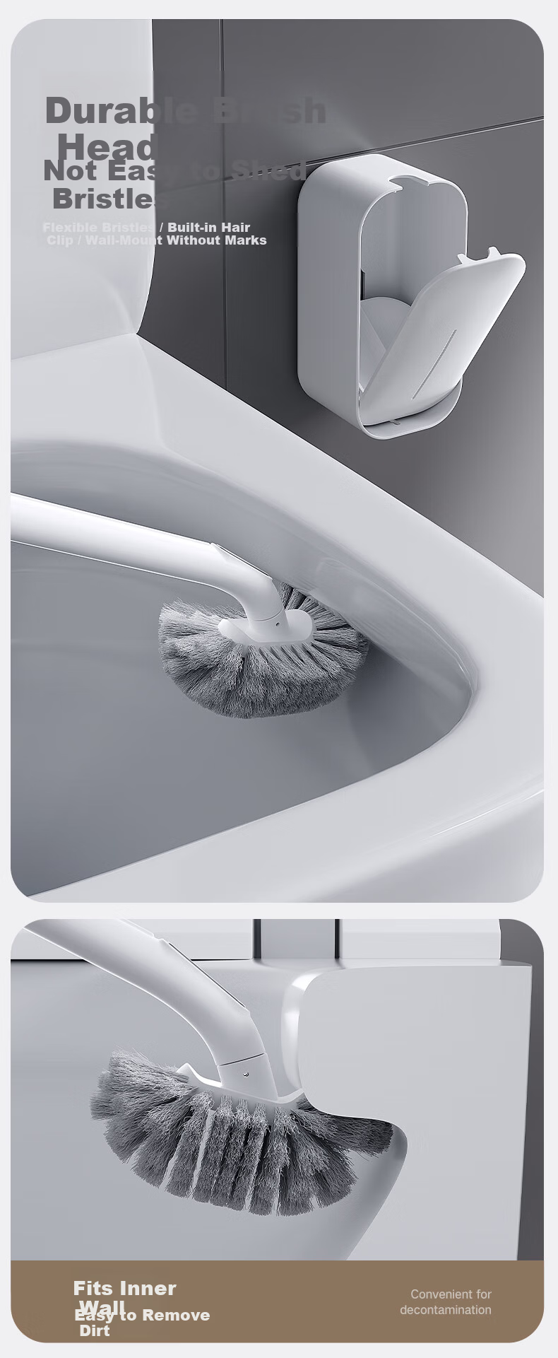 COODORA Disposable Toilet Brush Wall-Mounted No Drilling 36 Replacement Heads Cleaning Tool 8